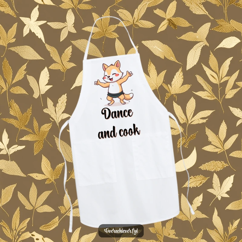 Funny dancer animal apron with a character furiously practicing a dance routine, perfect for protecting clothes during practice. Durable and humorous wear.