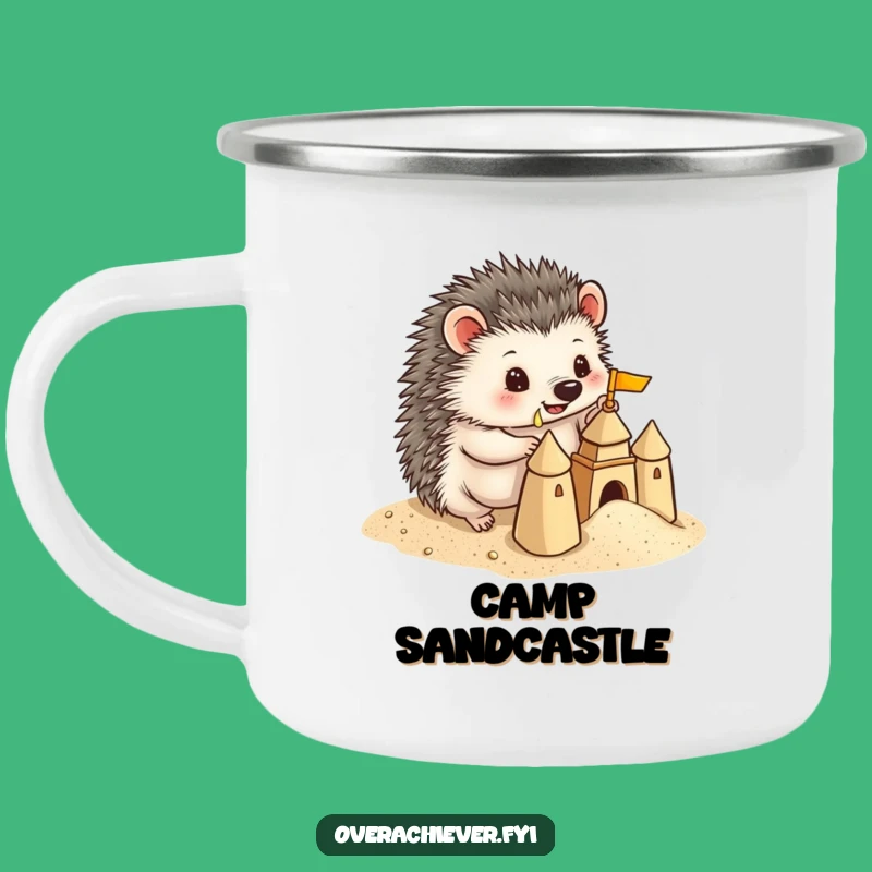 Funny Hedgehog Sandcastle Camping Mug: Beach Adventures with Humor