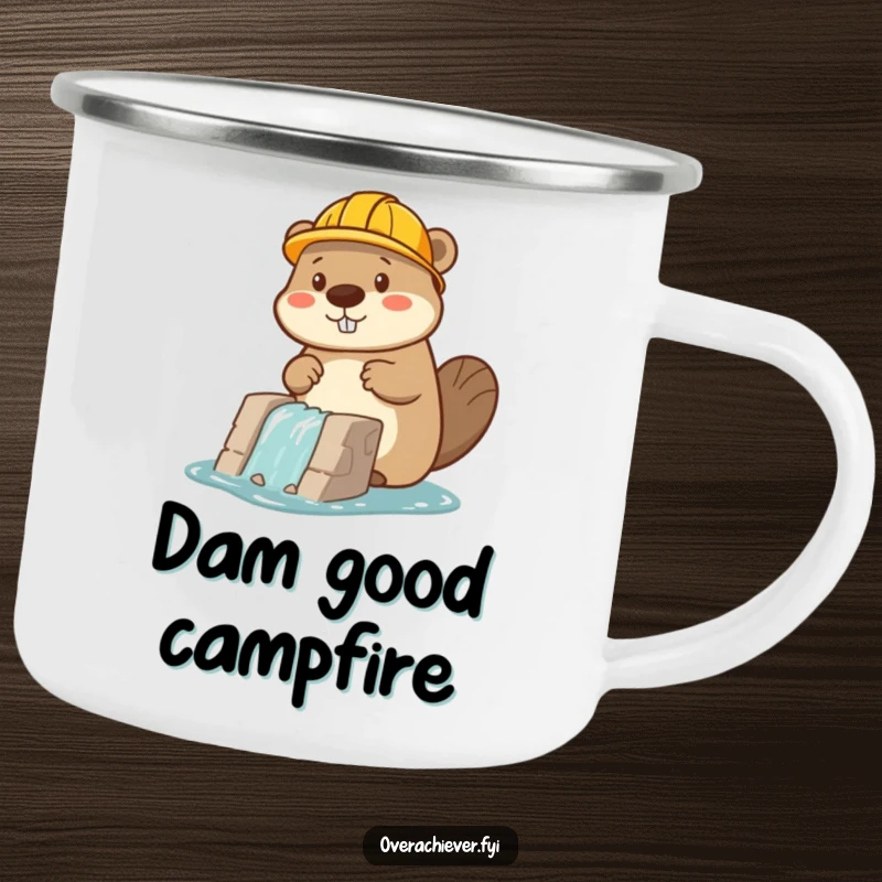 Funny beaver character in a hard hat building a dam, a durable mug for the industrious.