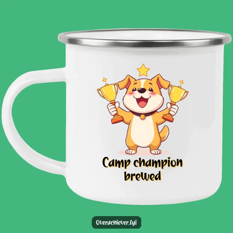 Funny Dog Juggling Trophies Camping Mug - Sip Your Victory on Every Adventure!