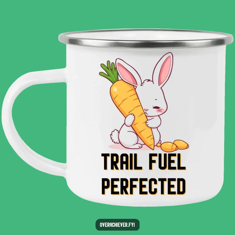 Funny Rabbit Polishing Golden Carrot Camping Mug: Humorous Outdoor Gift