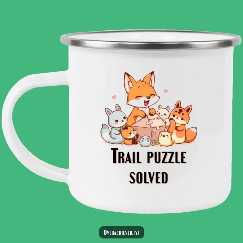 Funny Puzzle Fox Camping Mug: Teamwork Humor Outdoors!