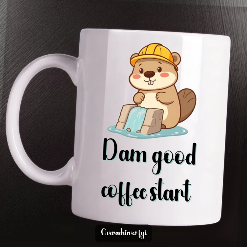 Funny beaver character in a hard hat diligently building a small dam, a symbol of hard work.