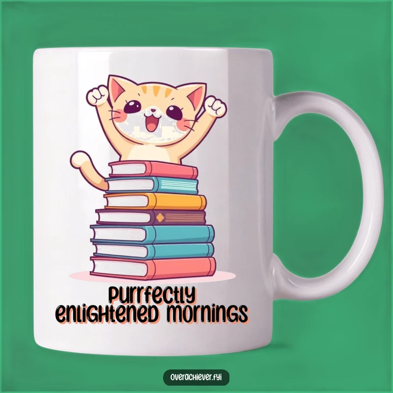 Funny Bookworm Cat Mug: Triumphantly Conquering Books, The Ultimate Funny Gift for Readers