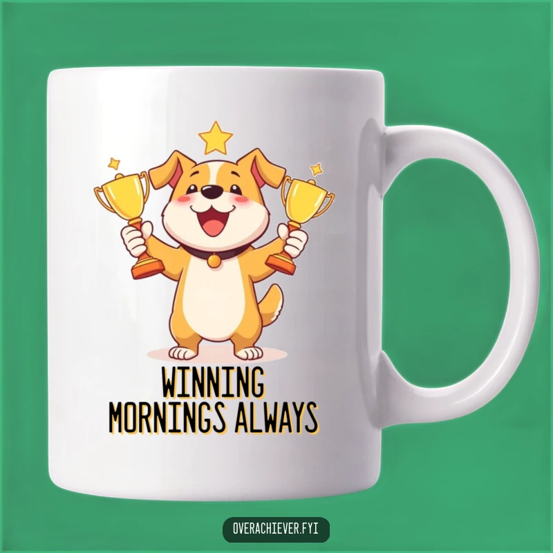 Funny Dog Juggling Trophies Mug - Celebrate Wins with This Hilarious Pooch!