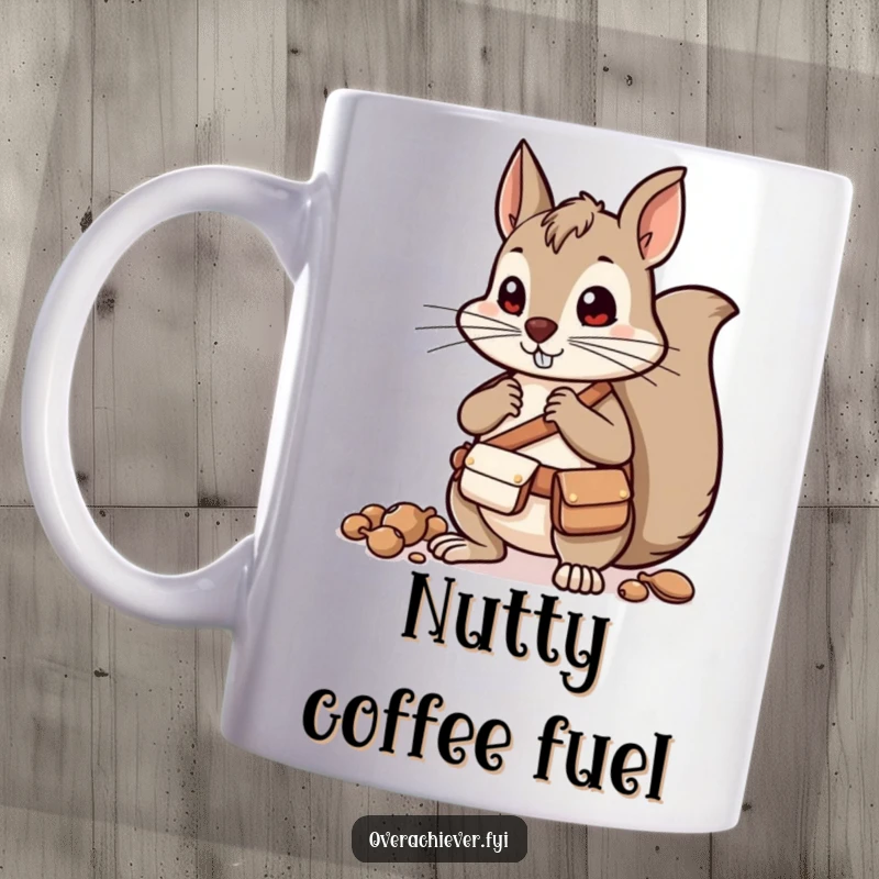 Funny determined squirrel character in a belt with pouches, sorting nuts, a symbol of preparation.