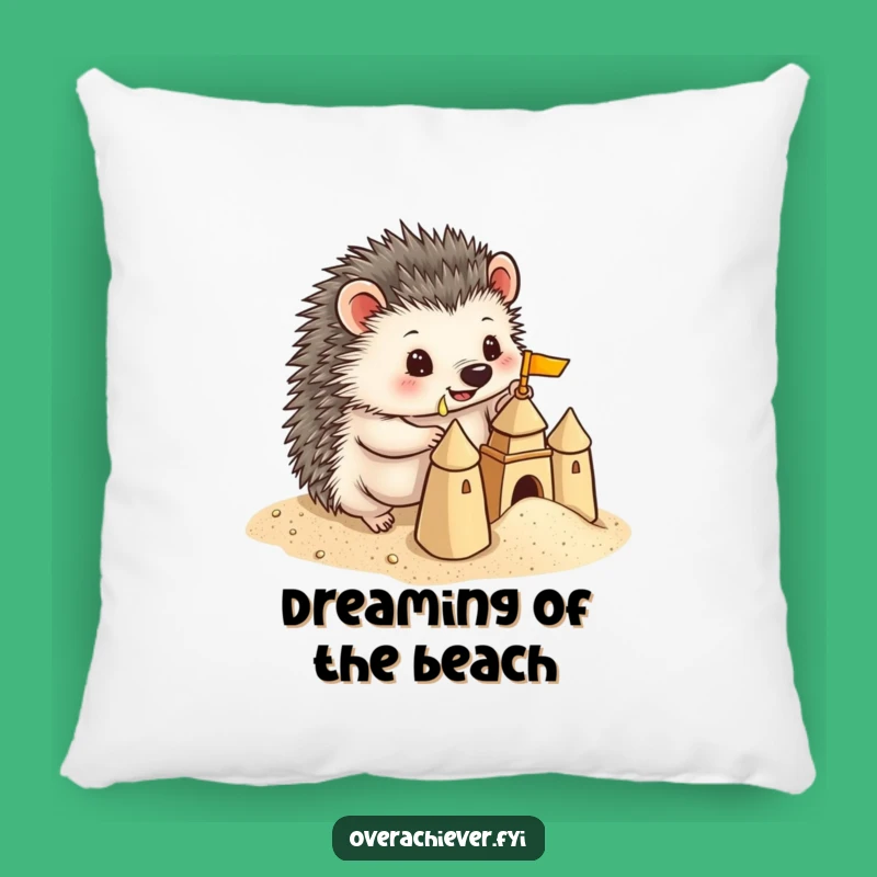 Funny Hedgehog Sandcastle Pillow: Soft Comfort & Beachy Humor
