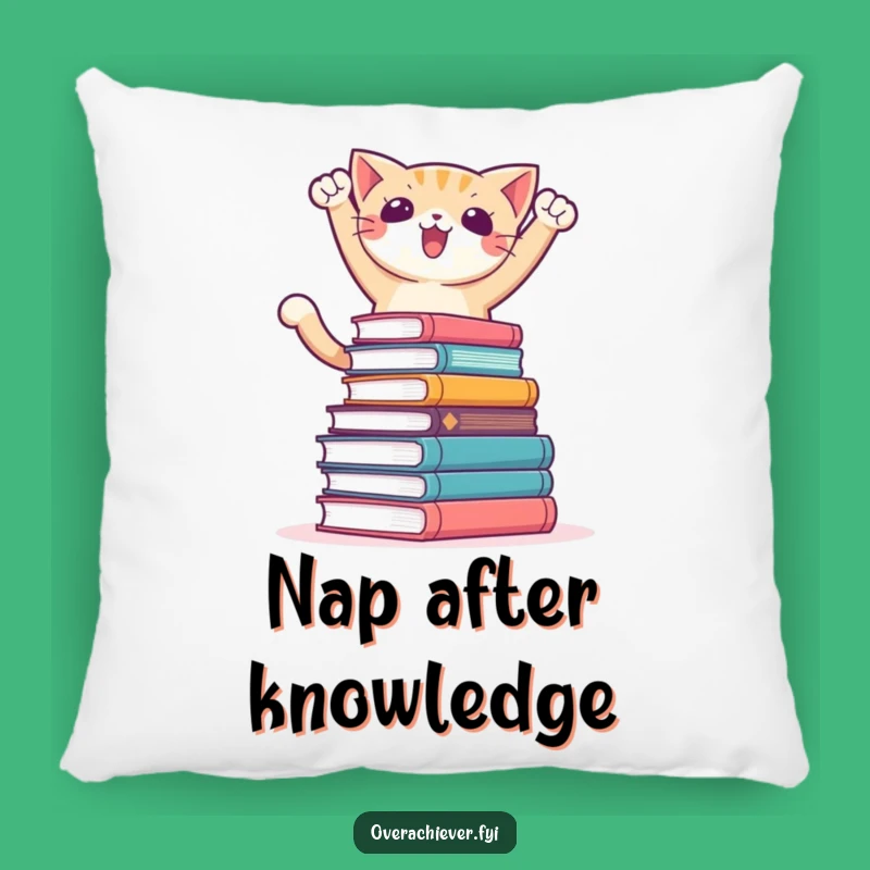Funny Cat Reading Pillow: Triumphant Book Conqueror Cushion, Cozy Funny Gift Decor