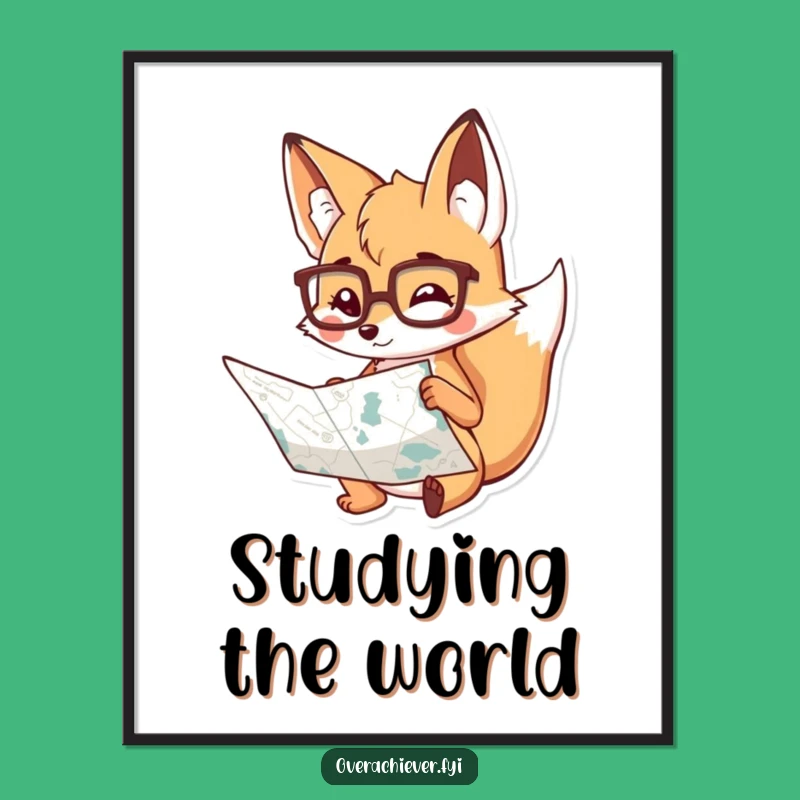 Funny Fox Map Study Digital Art: Hilarious Decor for Instant Adventure!