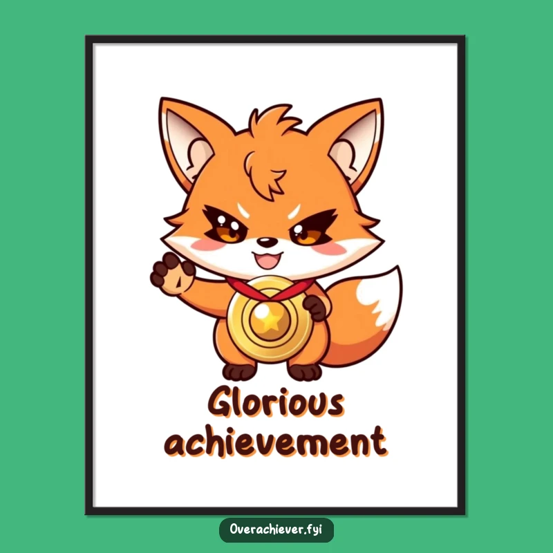 Funny Fox Medal Digital Art: Champion's Spirit, Instant Funny Gift Download