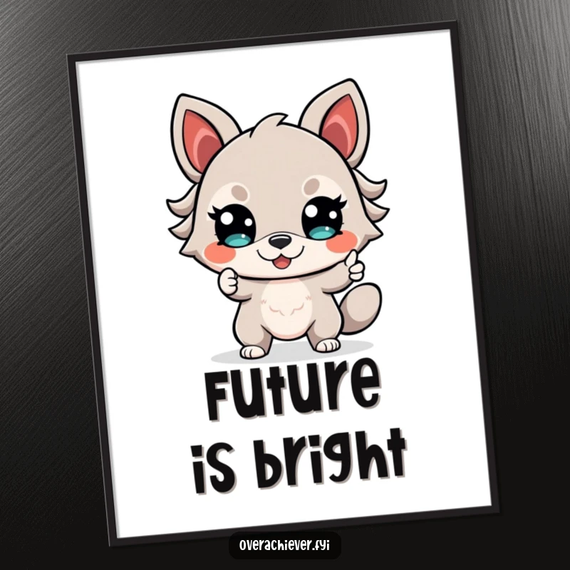 Funny Digital Art Print of a determined animal with a confident smile, pointing energetically towards a bright and promising future.