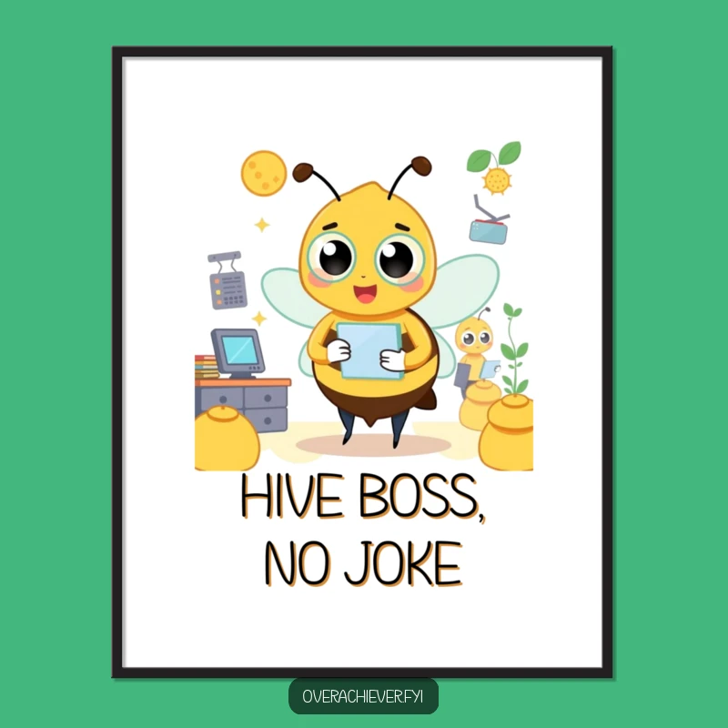 Funny Bee Digital Art: Hilarious Hive Management Print for Instant Organization