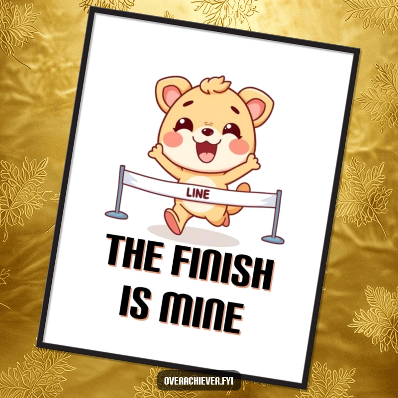 Funny Digital Art Print of an animal character crossing a finish line with a determined grin, perfect for instant victory decor.
