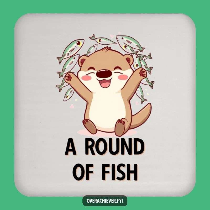 Funny Otter Fish Juggling Coaster Set: Protect Surfaces with Humorous Abundance Gift