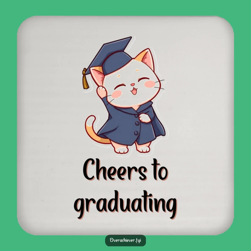 Funny Graduation Cat Coaster - Protect Your Surfaces with This Hilarious Feline Flair!