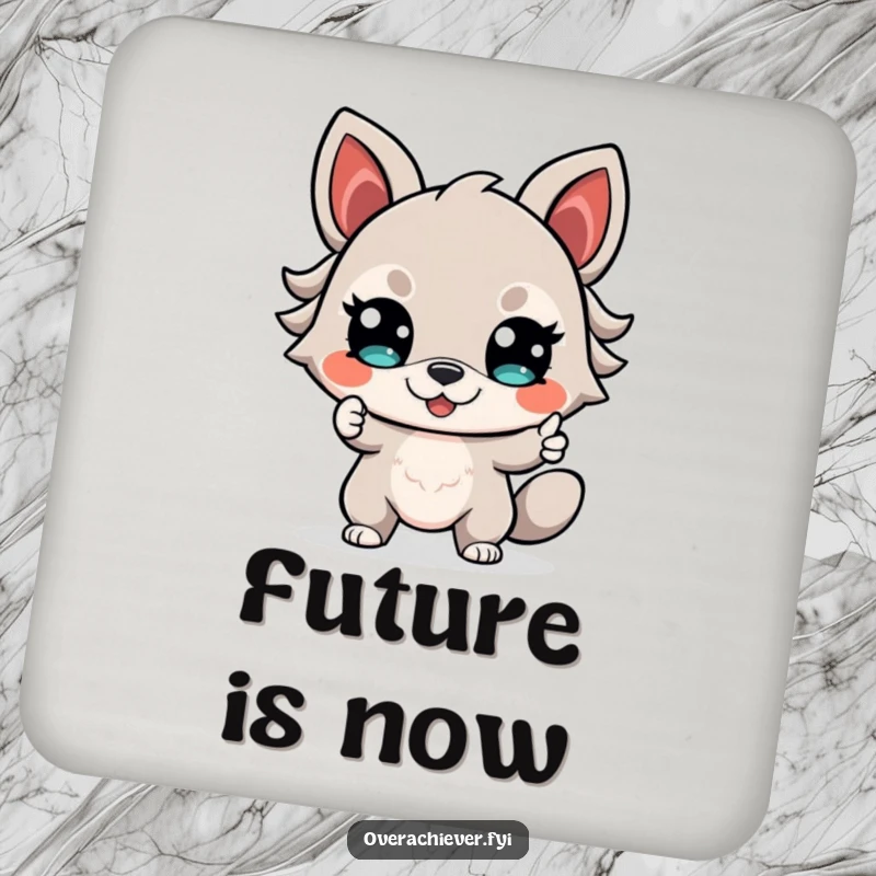 Funny Drink Coaster with a determined animal character, smiling confidently and pointing towards a bright, promising future.