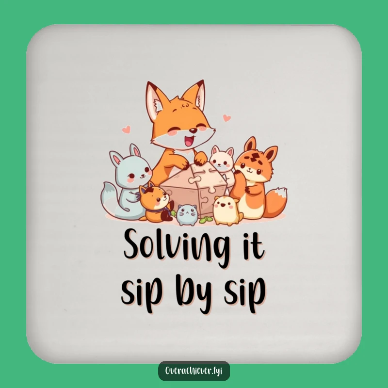 Funny Puzzle Fox Coaster: Protect Tables with Teamwork Humor!