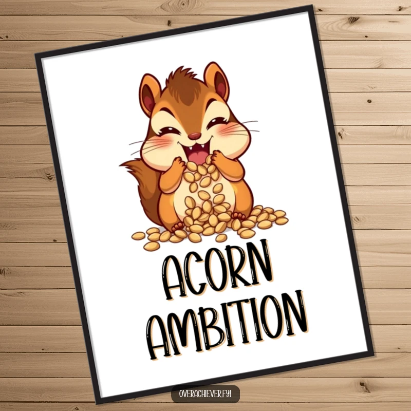 Funny chipmunk character with extremely full cheeks, joyfully stuffing seeds, a humorous and eye-catching poster.