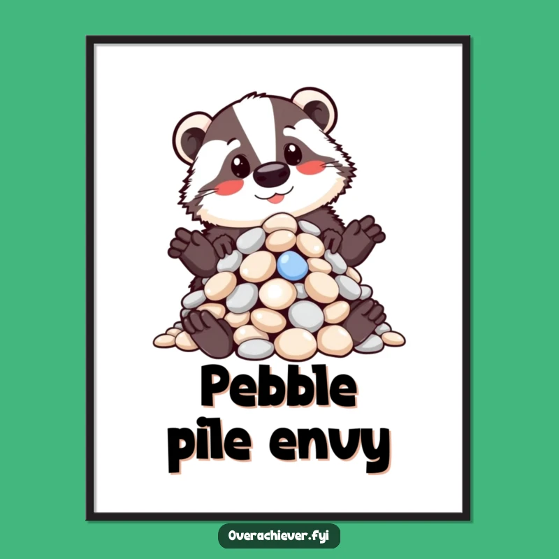 Funny Badger Pebble Pile Poster: Humorous Wall Art for Organized Decorators