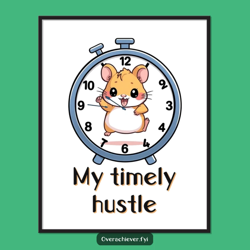 Funny Hamster Clock Poster: Determined Runner Art for Motivating Decor