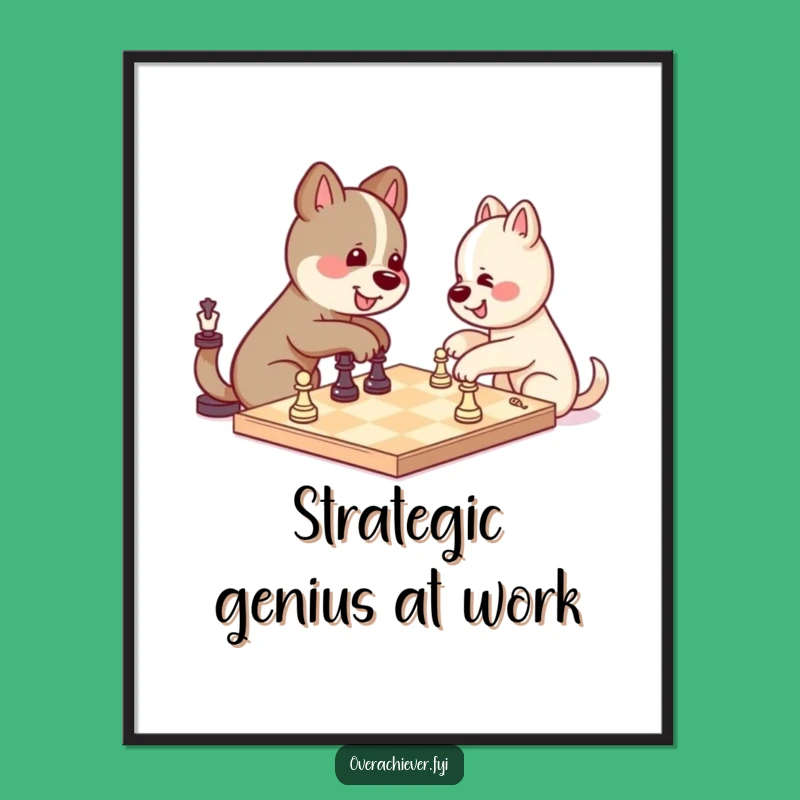 Funny Kawaii Dog Chess Poster - Hilarious Solo Victory Wall Art Gift Idea