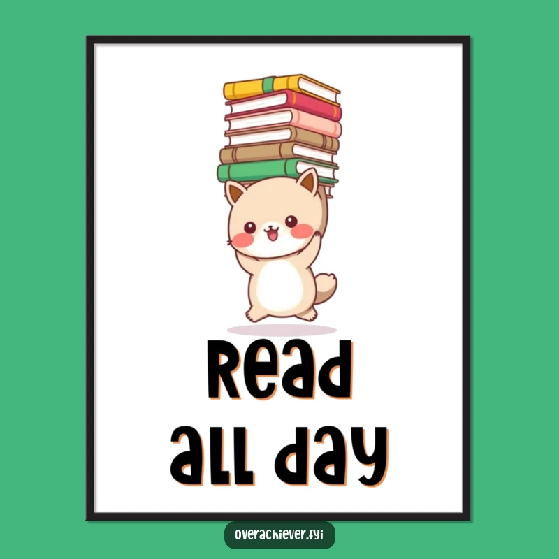 Funny Bookworm Animal Poster - Whimsical Art for Readers' Rooms