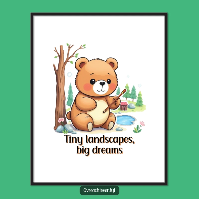 Funny Bear's Art Studio Poster: Miniature Landscape Masterpiece for Your Walls, Great Gift