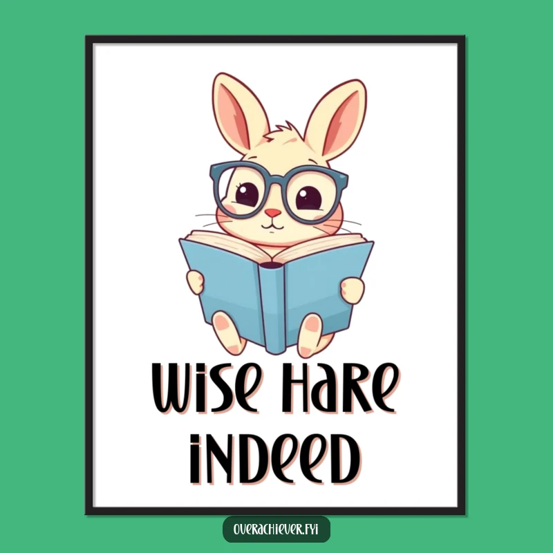 Funny Rabbit Poster - Cute Specs & Book Art for Readers' Decor