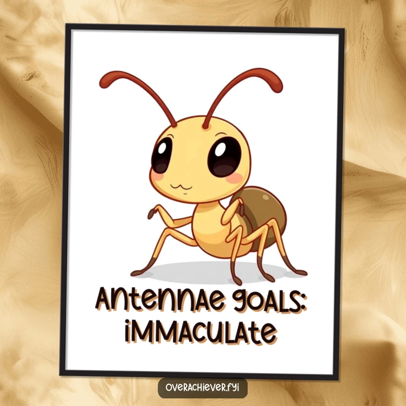 Funny Free Printable Wall Art: A diligent ant polishing its antennae until they gleam, a tiny masterpiece of hilarious grooming.