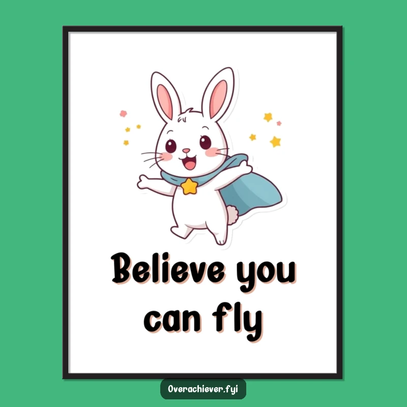Free Printable Wall Art: Funny Caped Rabbit Flight Downloadable Art Gift
