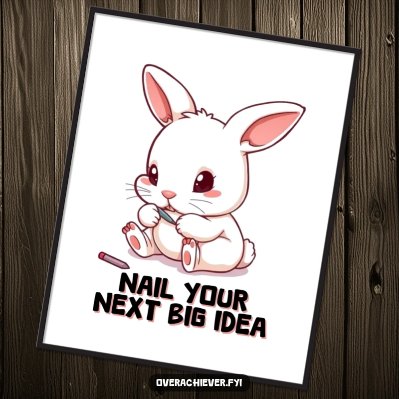 Funny Free Printable Wall Art: Tiny rabbit meticulously filing its toenail with a miniature file, showcasing obsessive grooming in a humorous way.