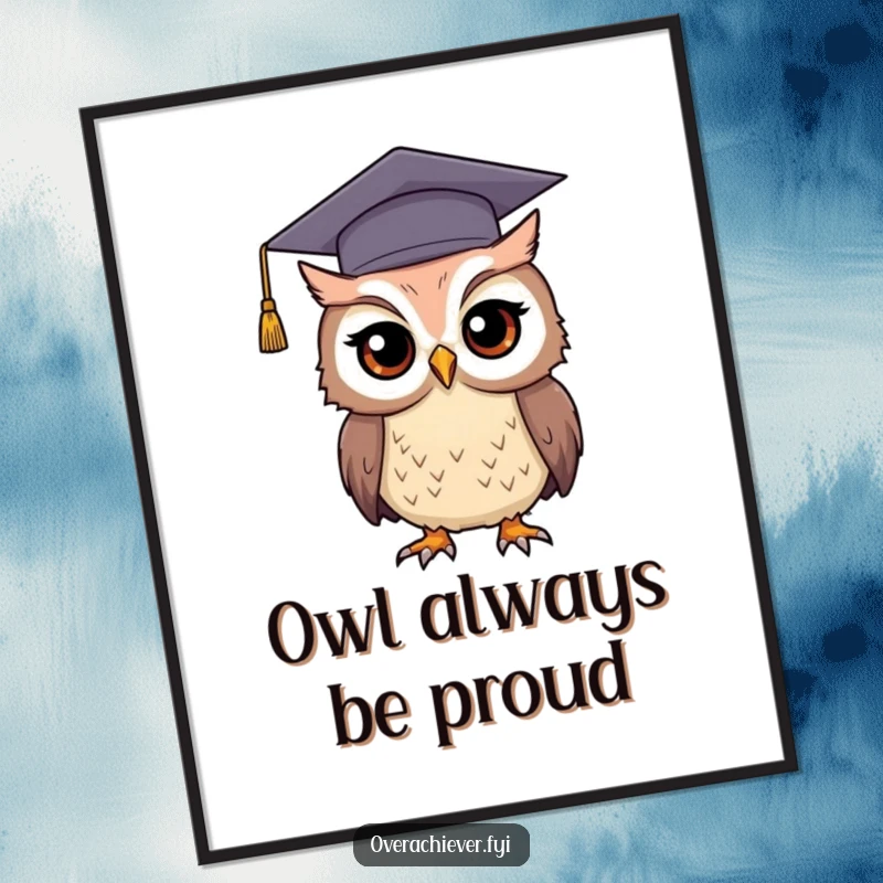 Funny Free Printable Wall Art: A determined owl rocking a ridiculously large graduation cap, adding a humorous touch to any room.