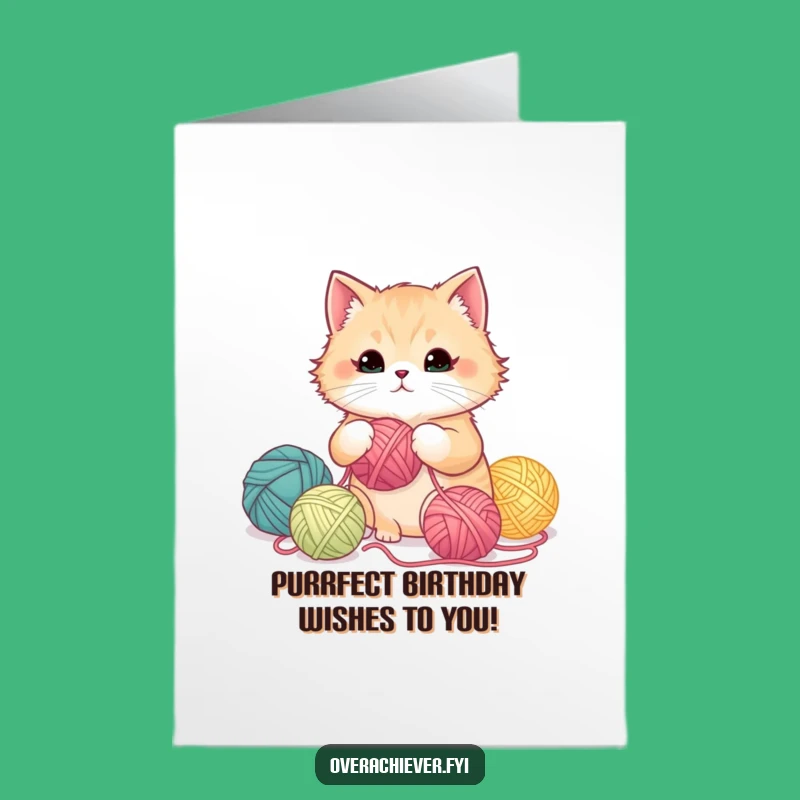 Free Printable Birthday Card: Cat Organizes Yarn for a Purrfectly Funny Downloadable Gift