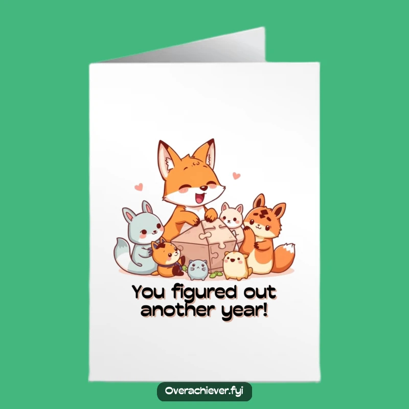 Free Printable Birthday Card: Funny Fox Helping Puzzle, Downloadable Gift for Smarties