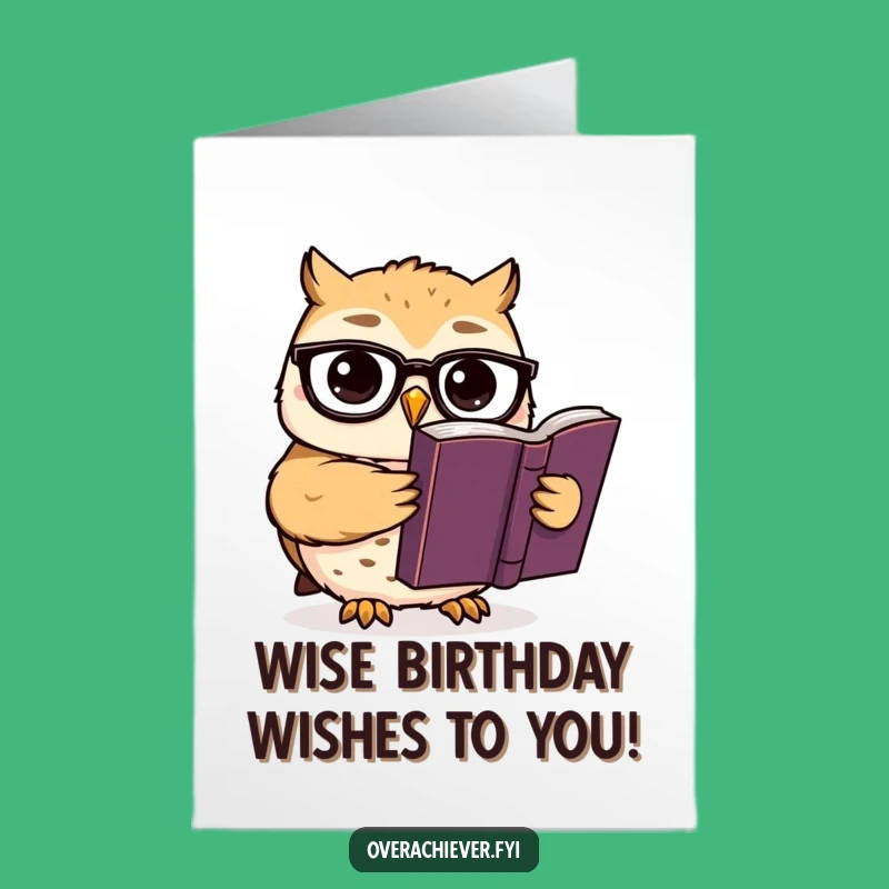 Free Printable Birthday Card: Funny Owl Reader, Downloadable Gift for Bookworms