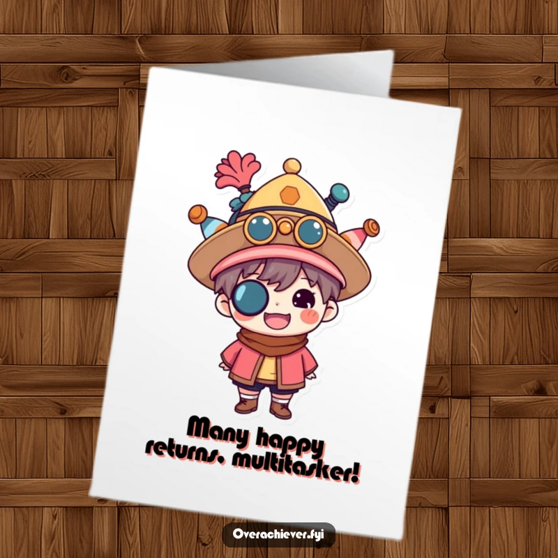 Funny Free Printable Birthday Card: A proud character sporting numerous hats, celebrating a birthday with multi-talented flair.