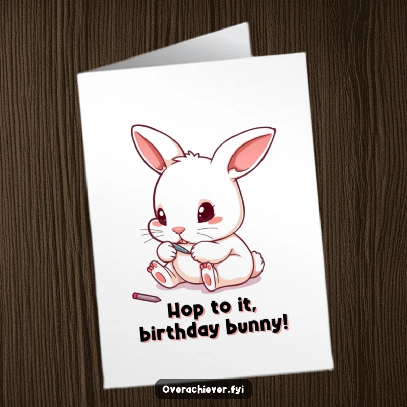 Funny Free Printable Birthday Card: Tiny rabbit meticulously filing its toenail with a miniature file, looking very serious and determined.