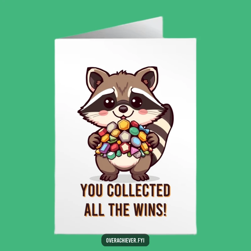 Free Printable Congrats Card: Funny Raccoon's Shiny Object Achievement, Downloadable Gift!