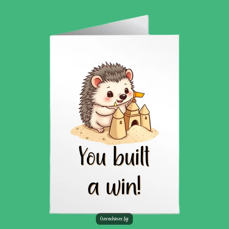 Free Printable Congrats Card: Hedgehog Sand Architect, Hilarious DIY Download Gift
