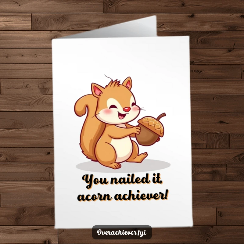 Funny Free Printable Congratulations Card showing a squirrel mastering acorn parallel parking, a symbol of achievement.