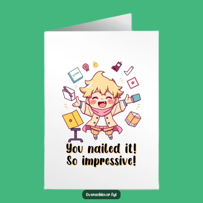 Free Printable Congrats Card: Juggling Character, Funny Downloadable for Major Achievements