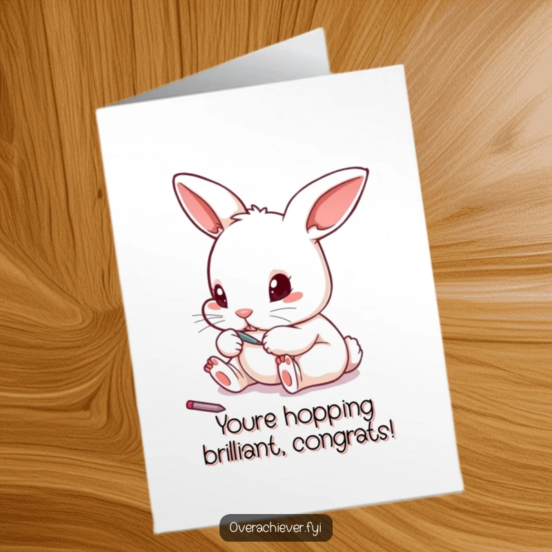 Funny Free Printable Congrats Card: Tiny rabbit meticulously filing its toenail with a miniature file, with a look of accomplishment.