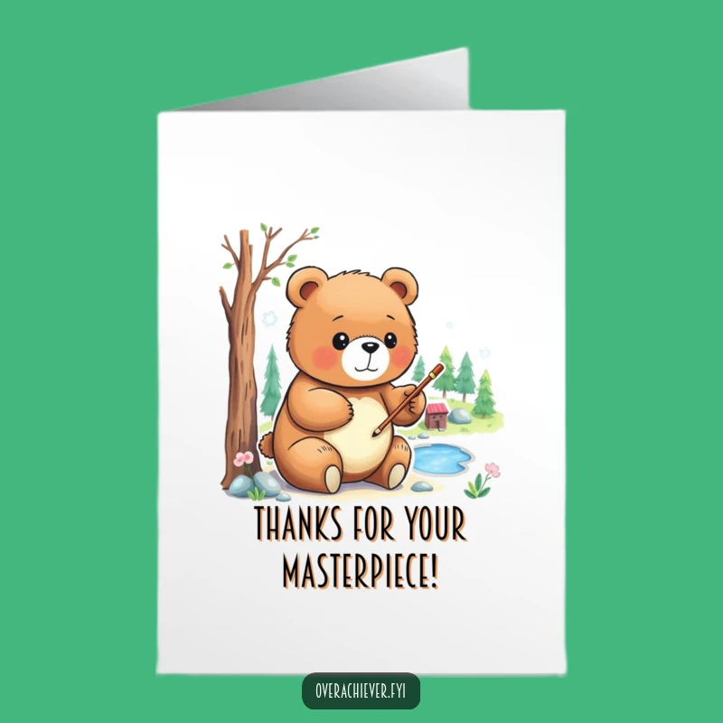 Free Printable Thank You Card: Bear's Artistic Touch Downloadable Gift