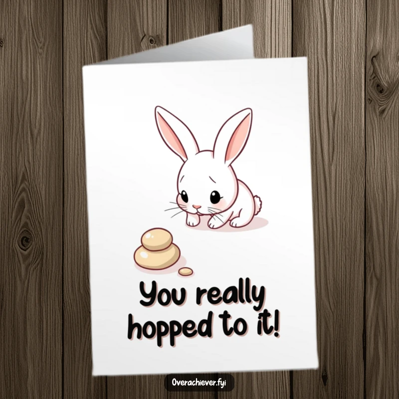 Funny Free Printable Thank You Card: A focused bunny creating a perfect pebble line, expressing thanks with meticulous, humorous detail.