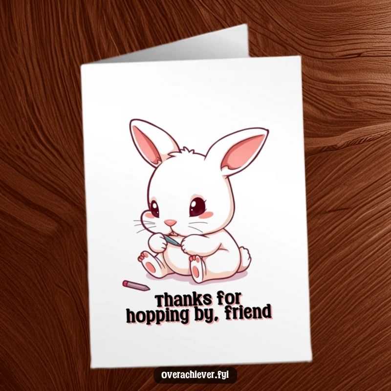 Funny Free Printable Thank You Card: Tiny rabbit meticulously filing its toenail with a small file, a gesture of fine appreciation.
