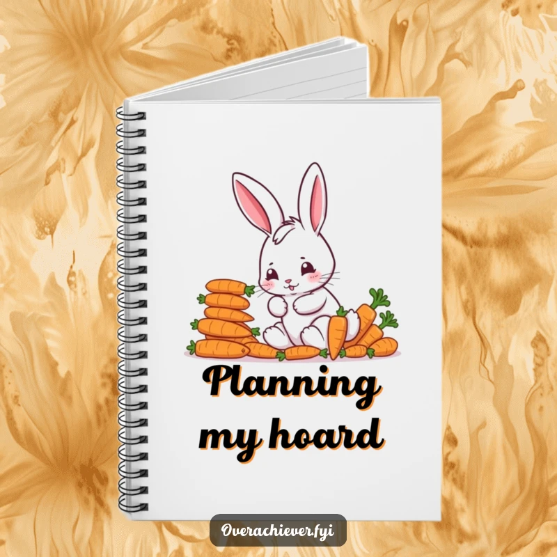 Funny Notebook: A focused bunny character meticulously arranging a stack of colorful carrots, inspiring organized thoughts and funny notes.