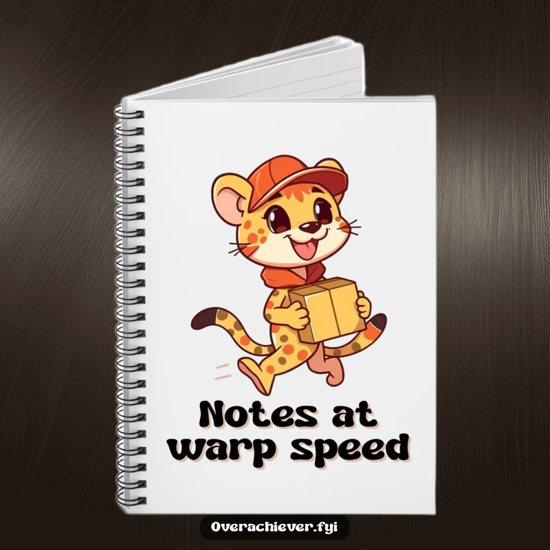 Funny Notebook: A speedy cheetah character delivering packages, perfect for jotting down fast ideas with humor.