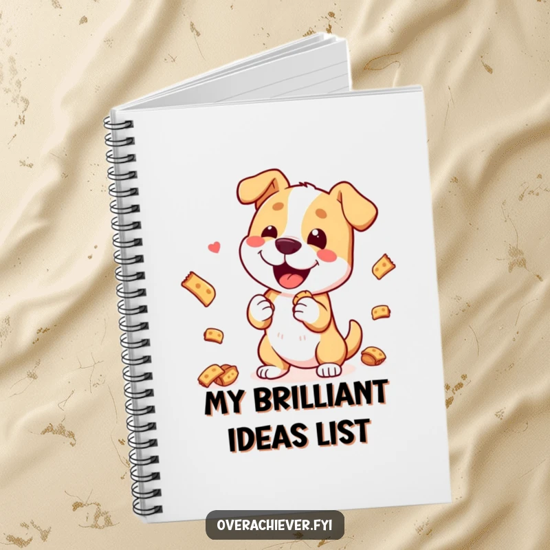 Funny Notebook: A happy dog character performing an elaborate trick with treats, perfect for jotting down notes.