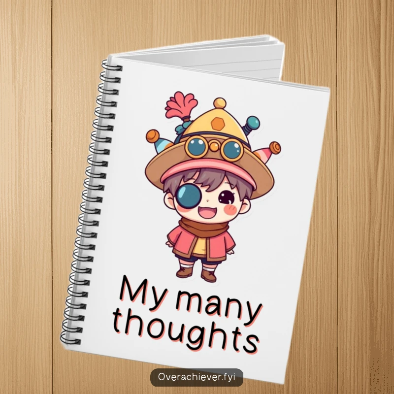 Funny multitasking notebook featuring a proud character wearing various hats, ideal for planning and notes. Humorous organizational tool.