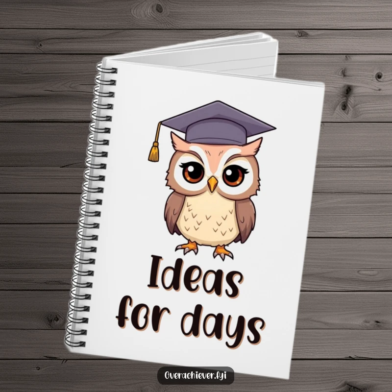 Funny graduation owl notebook with a determined owl in a large cap, perfect for jotting down academic brilliance and jokes.